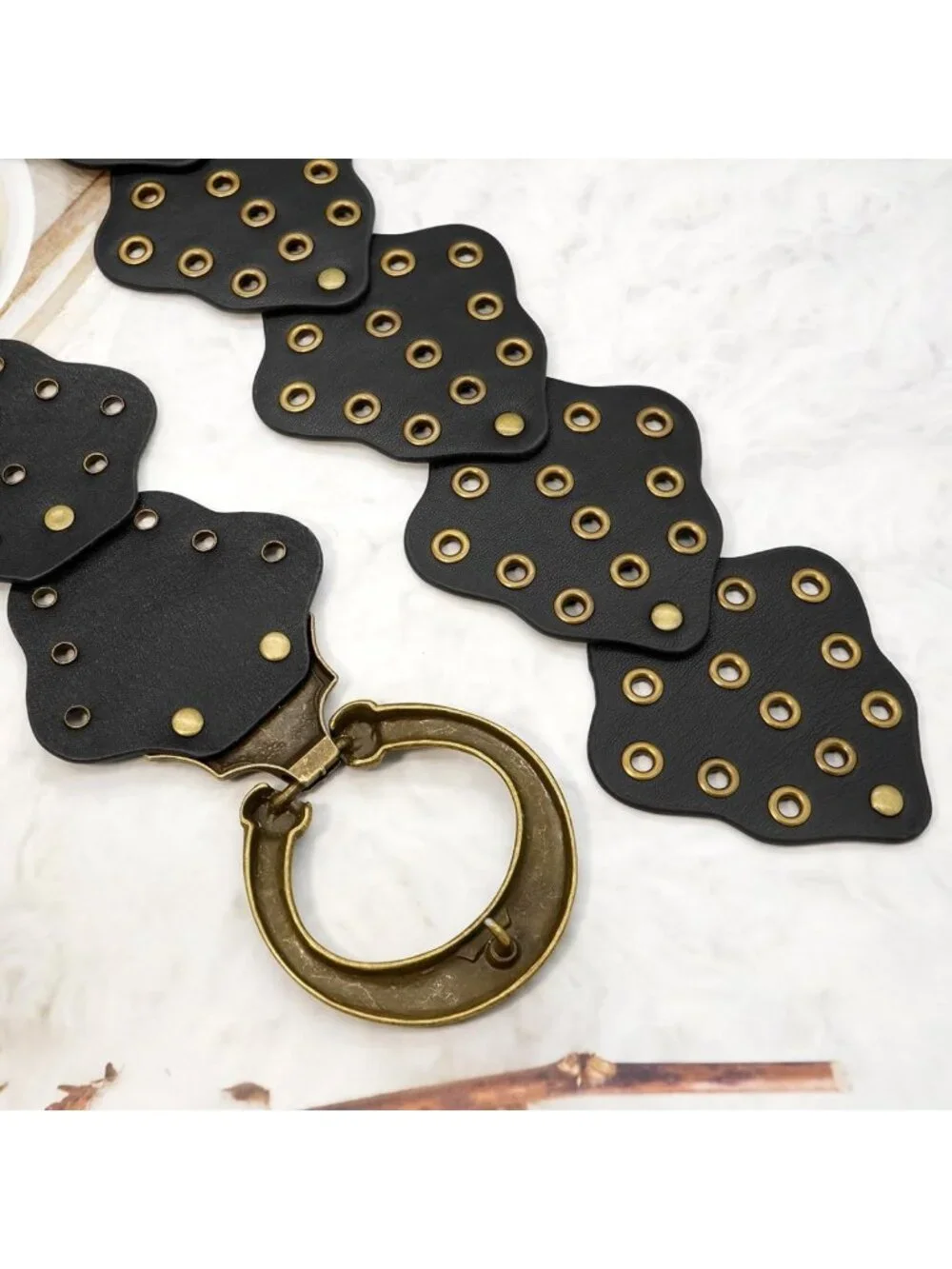 Vintage Wide Disc Leather Belt for Women | Boho Western Chunky Waist Belt